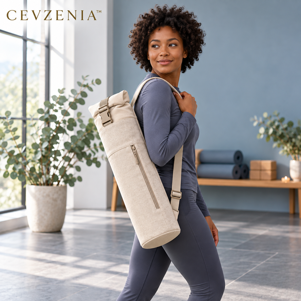 𝑪𝑬𝑽𝒁𝑬𝑵𝑰𝑨™ Roll-Top Yoga Mat Carrier Bag | Adjustable Shoulder Bag with Zip Pocket