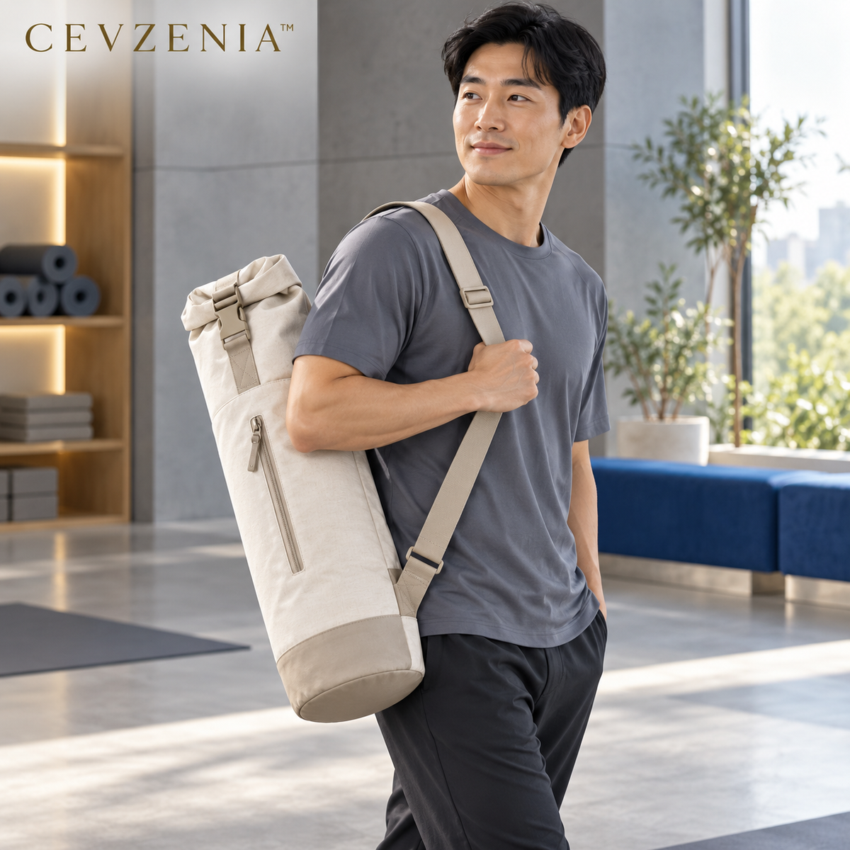 𝑪𝑬𝑽𝒁𝑬𝑵𝑰𝑨™ Roll-Top Yoga Mat Carrier Bag | Adjustable Shoulder Bag with Zip Pocket