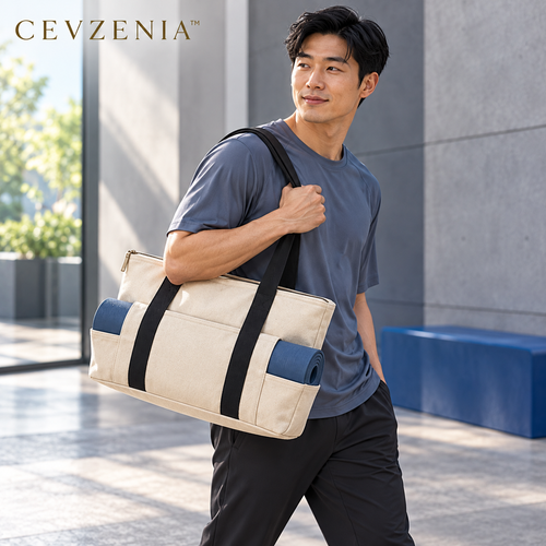 𝑪𝑬𝑽𝒁𝑬𝑵𝑰𝑨™ Canvas Line Yoga Mat Tote Bag | Studio Carryall with Exterior Mat Sleeve
