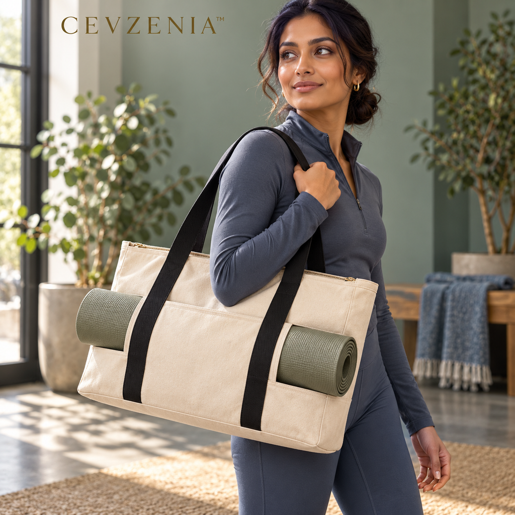 𝑪𝑬𝑽𝒁𝑬𝑵𝑰𝑨™ Canvas Line Yoga Mat Tote Bag | Studio Carryall with Exterior Mat Sleeve