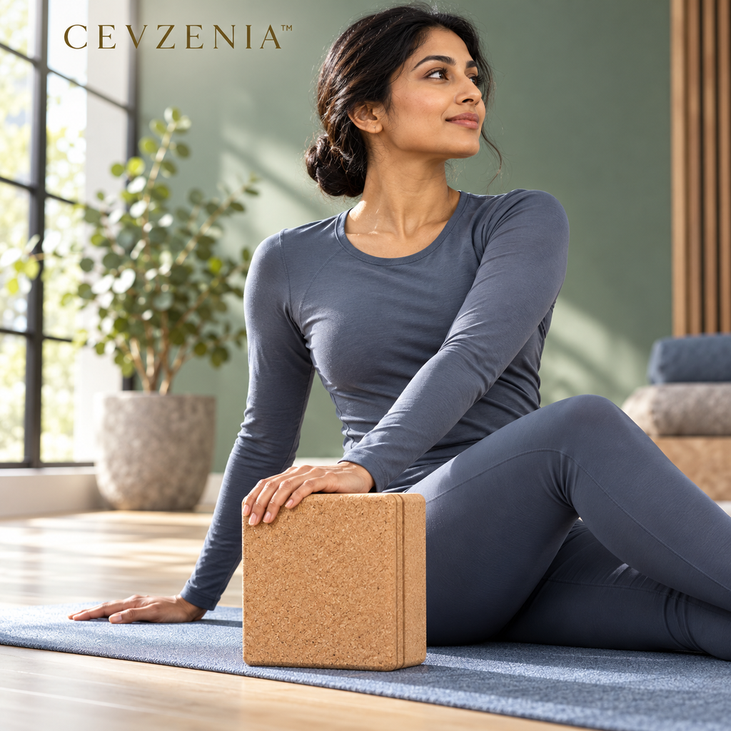 𝑪𝑬𝑽𝒁𝑬𝑵𝑰𝑨™ Ground Line Cork Yoga Block | Textured Yoga Brick for Home and Studio