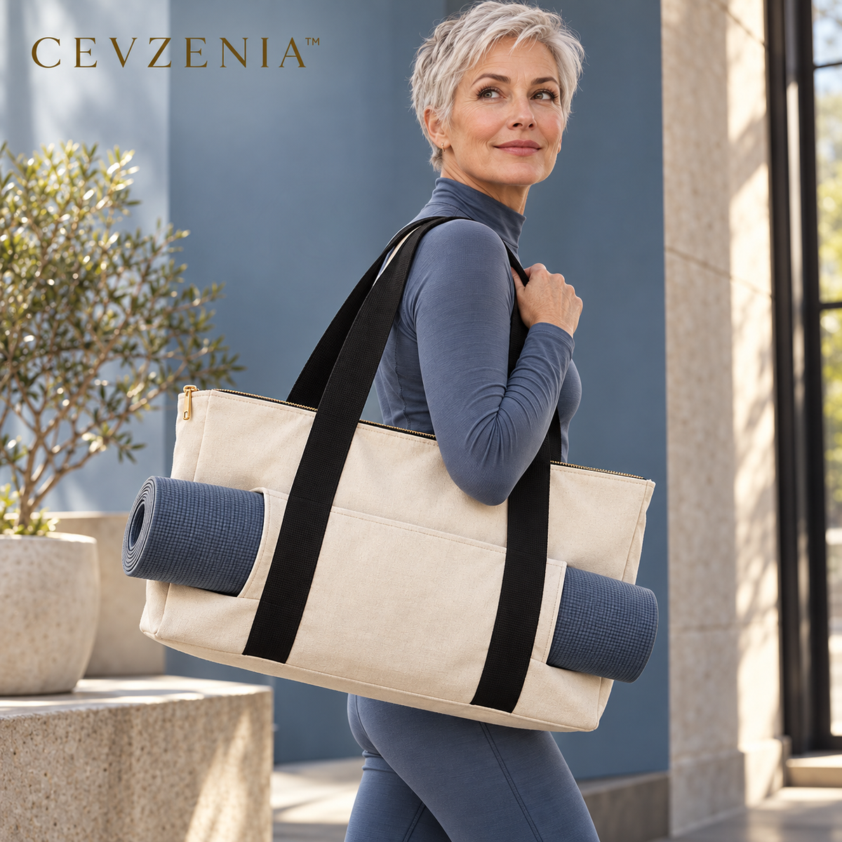 𝑪𝑬𝑽𝒁𝑬𝑵𝑰𝑨™ Canvas Line Yoga Mat Tote Bag | Studio Carryall with Exterior Mat Sleeve