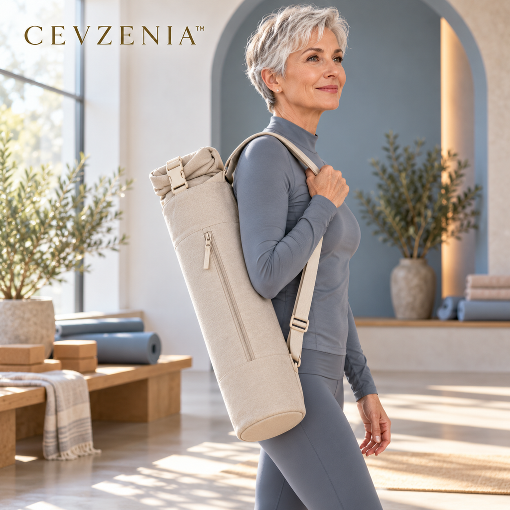 𝑪𝑬𝑽𝒁𝑬𝑵𝑰𝑨™ Roll-Top Yoga Mat Carrier Bag | Adjustable Shoulder Bag with Zip Pocket