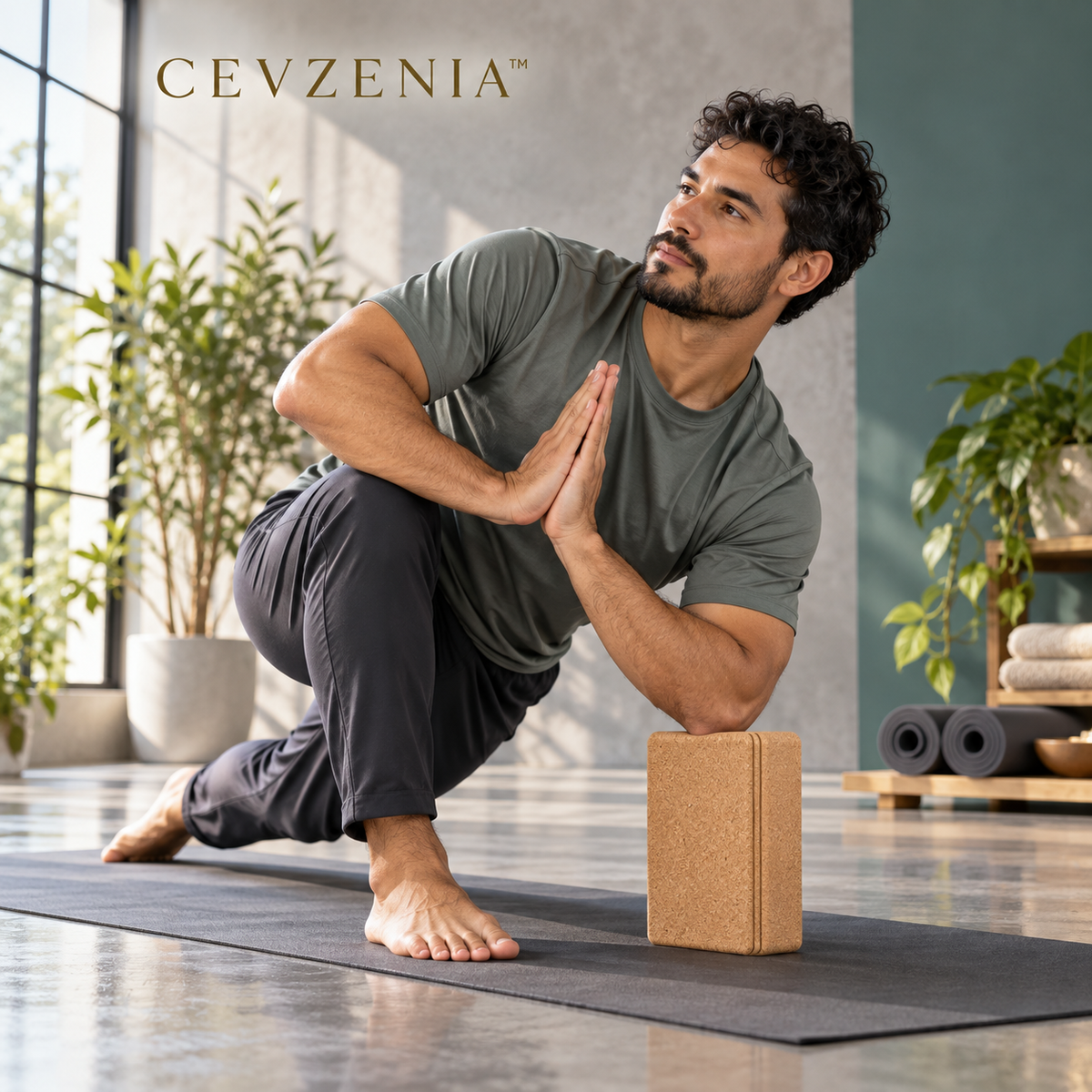 𝑪𝑬𝑽𝒁𝑬𝑵𝑰𝑨™ Ground Line Cork Yoga Block | Textured Yoga Brick for Home and Studio