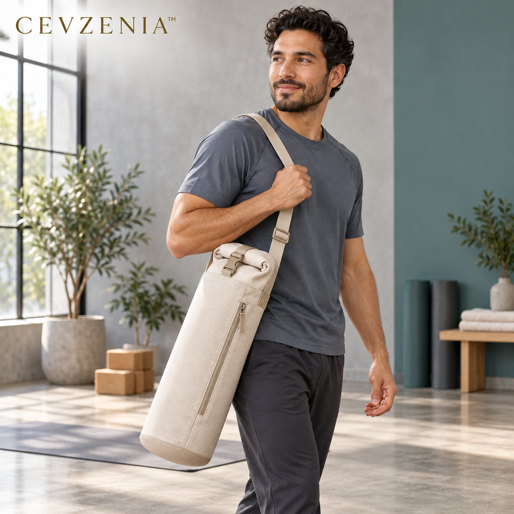 𝑪𝑬𝑽𝒁𝑬𝑵𝑰𝑨™ Roll-Top Yoga Mat Carrier Bag | Adjustable Shoulder Bag with Zip Pocket