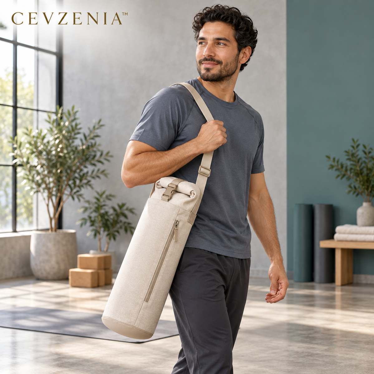 𝑪𝑬𝑽𝒁𝑬𝑵𝑰𝑨™ Roll-Top Yoga Mat Carrier Bag | Adjustable Shoulder Bag with Zip Pocket
